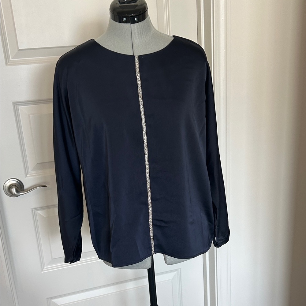 Elegant Navy Women's Top with Silver Detail